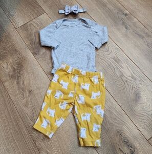 Gray Onesie and Yellow Cat Print Pants Set